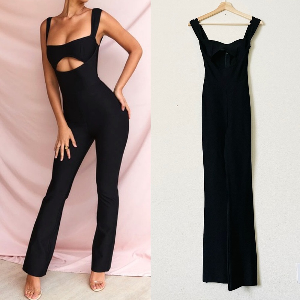 House of CB SMALL Yasmeen black ribbed cutout front jumpsuit